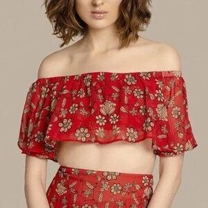 For Love & Lemons - Floral Red Off-Shoulder Top - XS